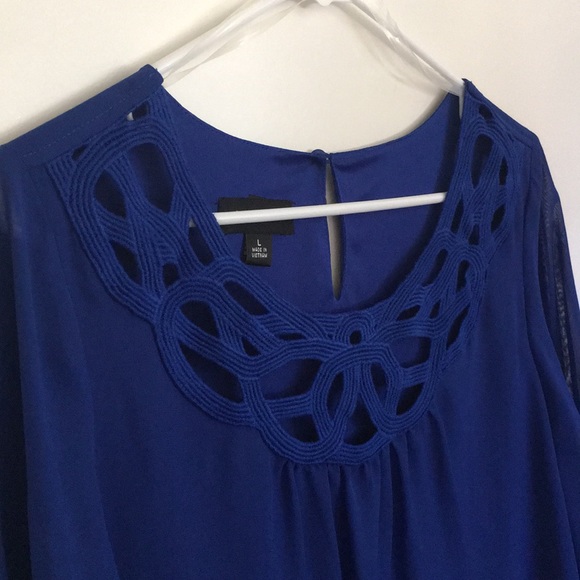 Royal Blue blouse with sheer overlay - Picture 4 of 6